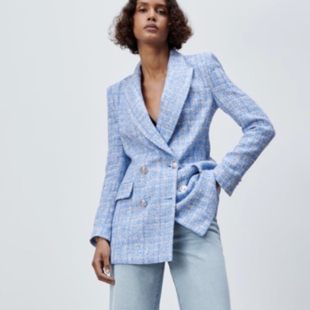 NWT Zara Blue textured tweed Blazer